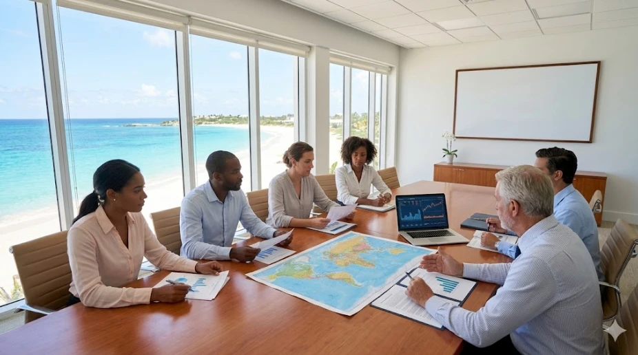 Offshore Banking Offshore Banking consultation in Anguilla with international entrepreneurs reviewing global banking strategy at First Anguilla Trust Company Limited